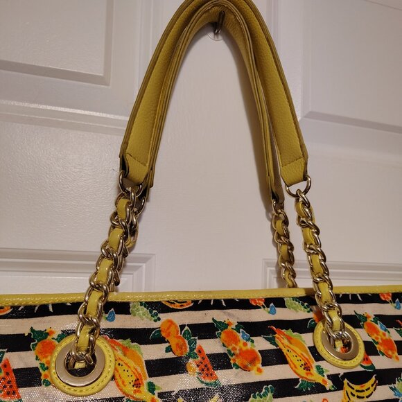 Betsey Johnson Banana Split Tote Bag Fruit Striped Yellow - Picture 12 of 16